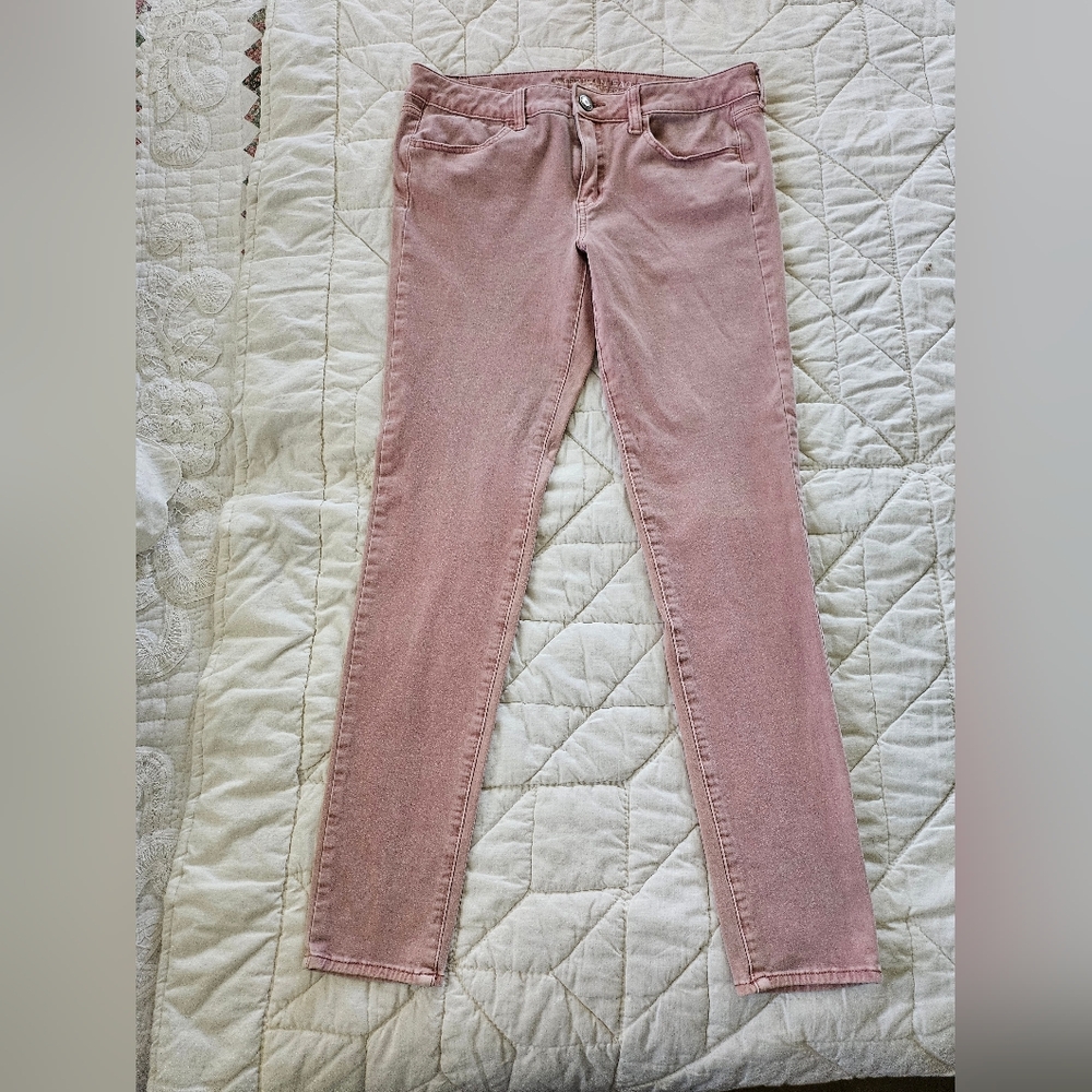 American Eagle -Dusty Rose Sateen - 360 Super Stretch Jeggings- Size 12 XLong - Picture 1 of 10